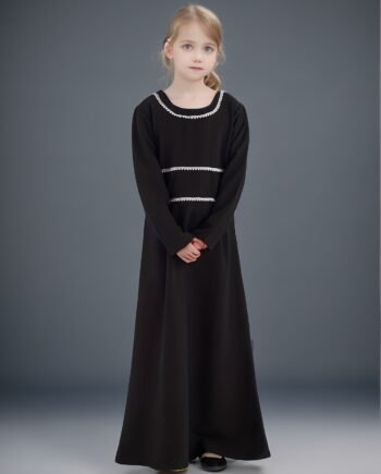 Elegant Black Girls' Abaya Dress - Long Sleeve, Full-Length Hijab Robe for Ramadan & Eid al Adha, Polyester Blend, Traditional Arabian Style, All-Season Wear, Eid Al Adha Clothing | Elegant Robe Style | Long Sleeve Abaya